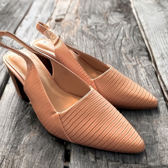 NEW WOMEN’S PINK POINTY TOE BLOCK HEEL SLING BACK PULL ON PARTY SHOES SIZE 8.5 - Picture 4 of 10